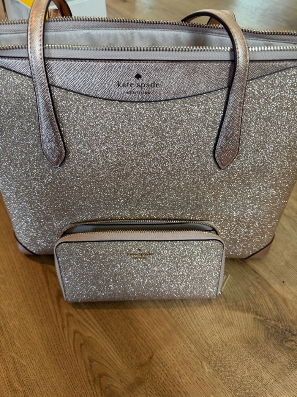 Kate spade metallic pink purse and wallet set
